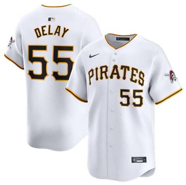Men%27s Pittsburgh Pirates #55 Jason Delay White Home Limited Baseball Stitched Jersey Dzhi